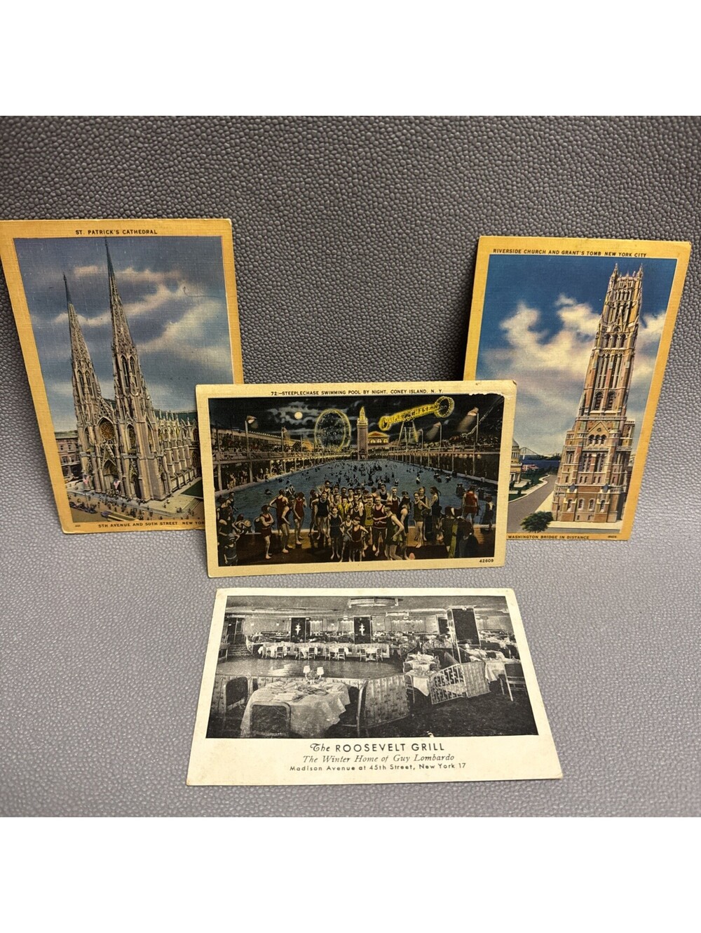 1940 Vtg New York Postcards Coney Island Riverside Rosevelt Grill St Patrick NYC